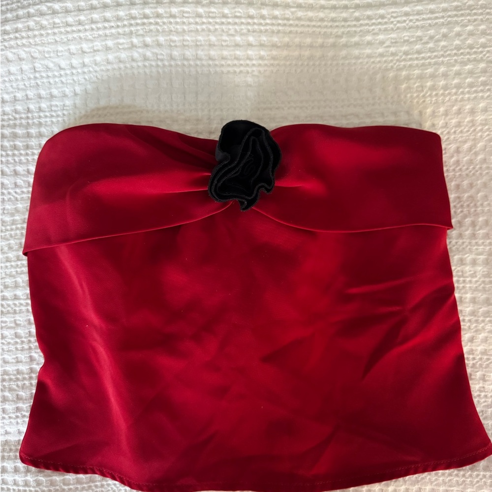 Motel Rocks Strapless Red Dress with Black Detail